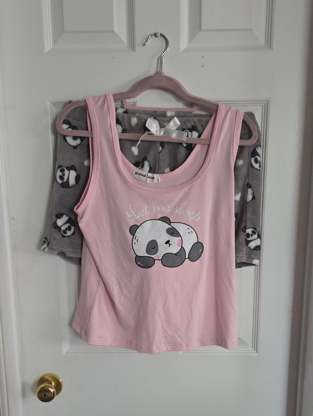 Womens Pink Panda Sleep Tank Top with Shorts - Let Me Sleep Panda set